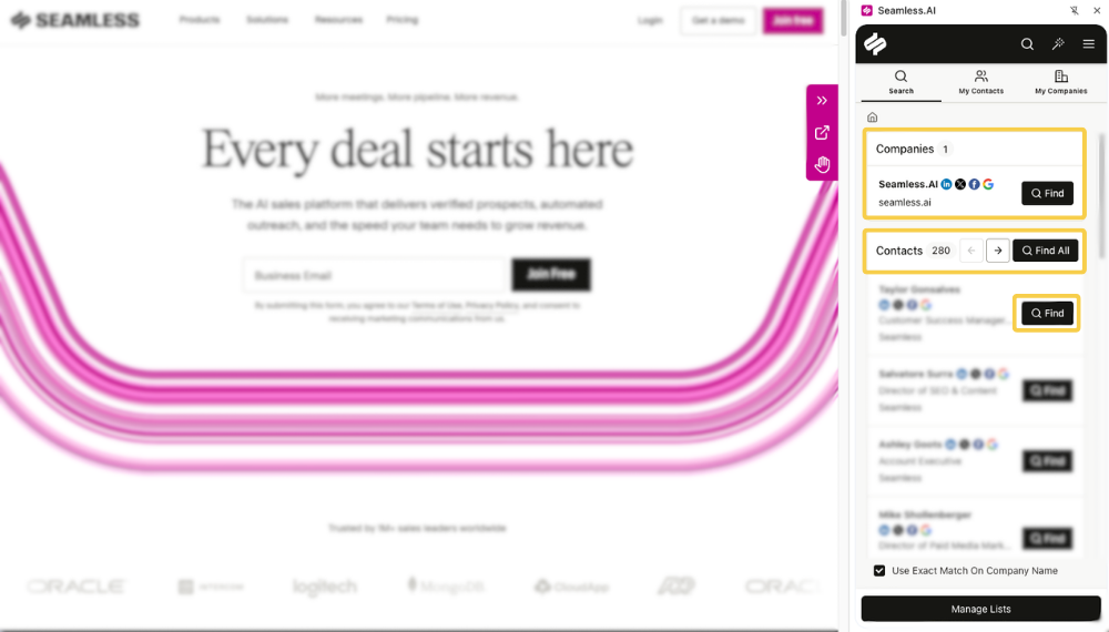 Contact and Company profiles on the Chrome extension