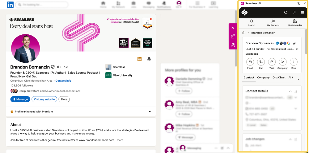 Seamless Chrome Extension open on LinkedIn