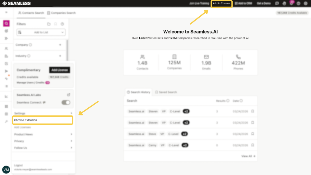 Access Chrome Extension installation through Seamless platform