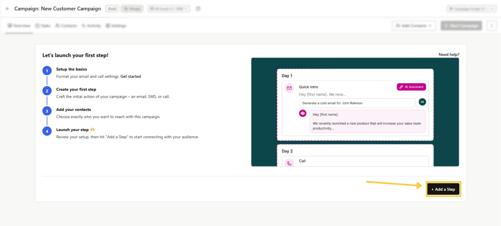 Add a Step Button on a campaign