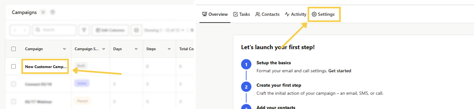 Access Campaign Settings