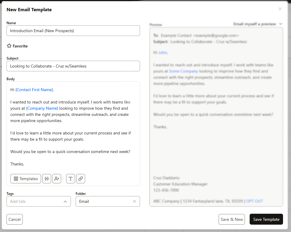 Email Template on Connect