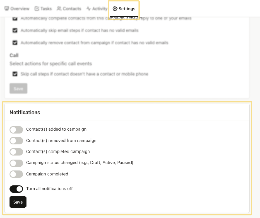 Notification Settings in Campaigns