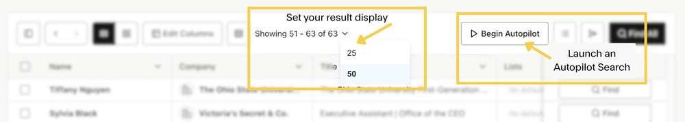 Search Results display