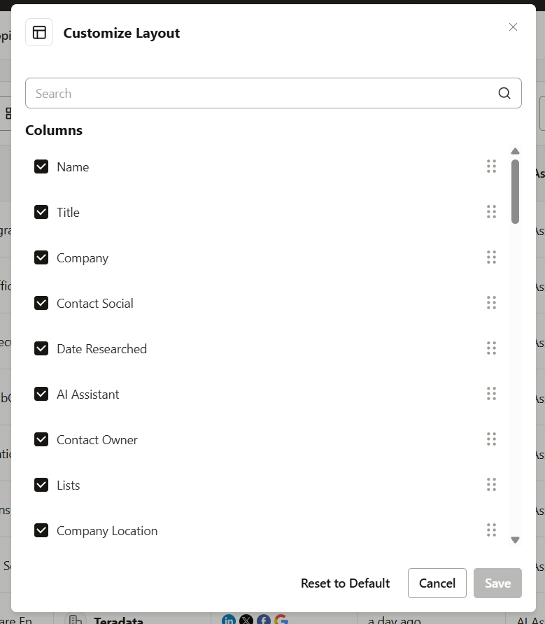 Customize Layout display modal