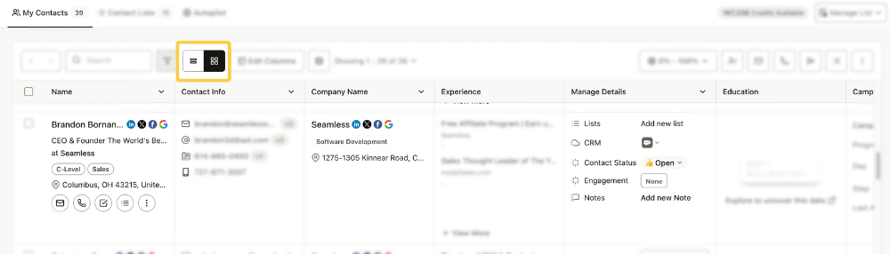 Card Layout profile preview