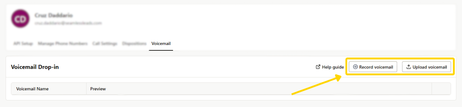 Voicemail drop options 