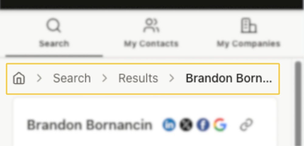 Breadcrumbs at top of profile.
