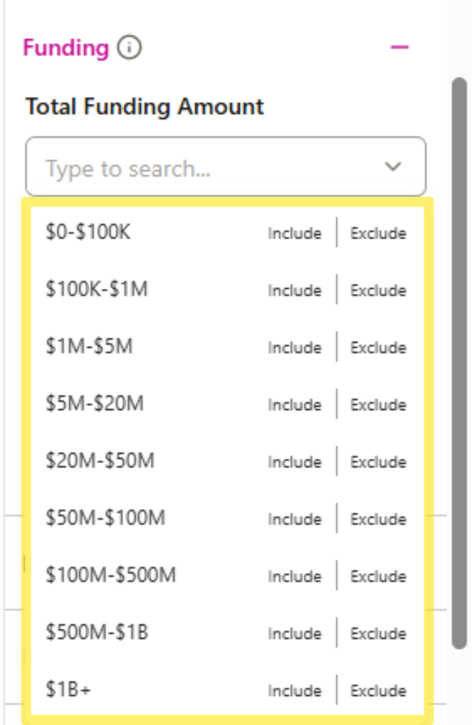 Total Funding Amount Search Filter