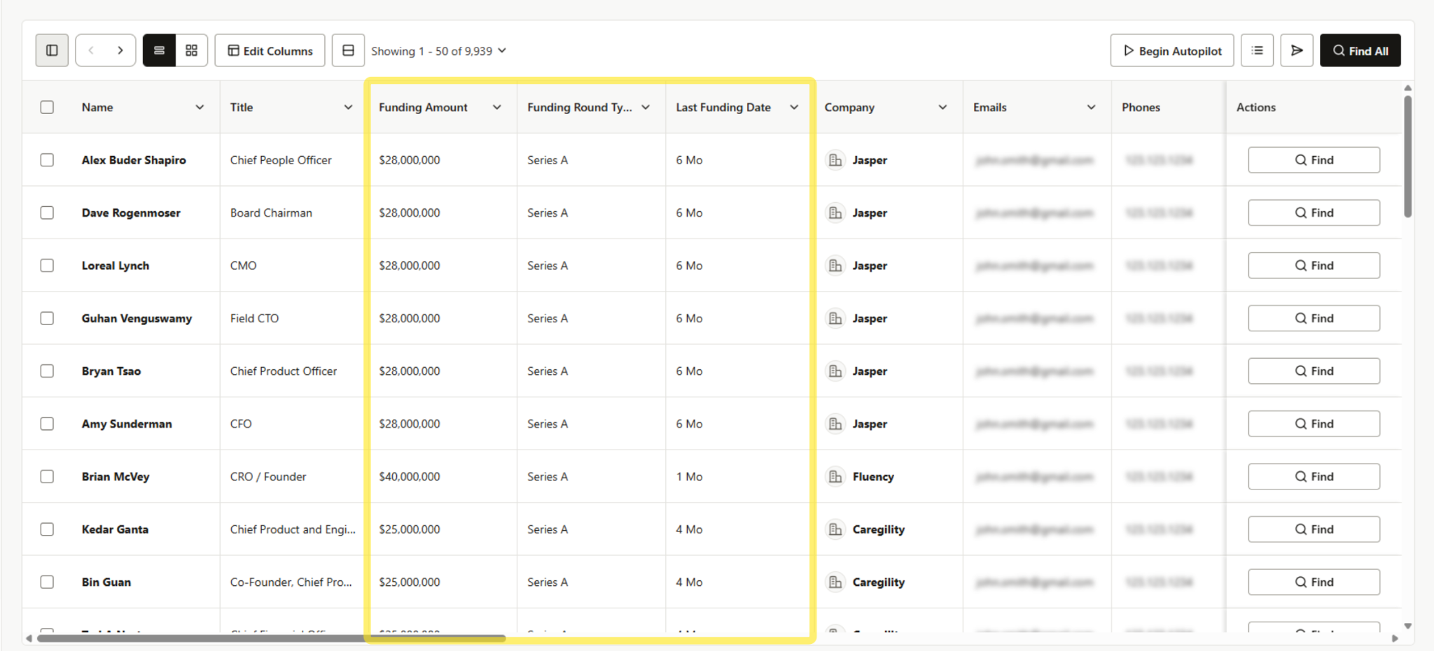 Funding information in tableview.