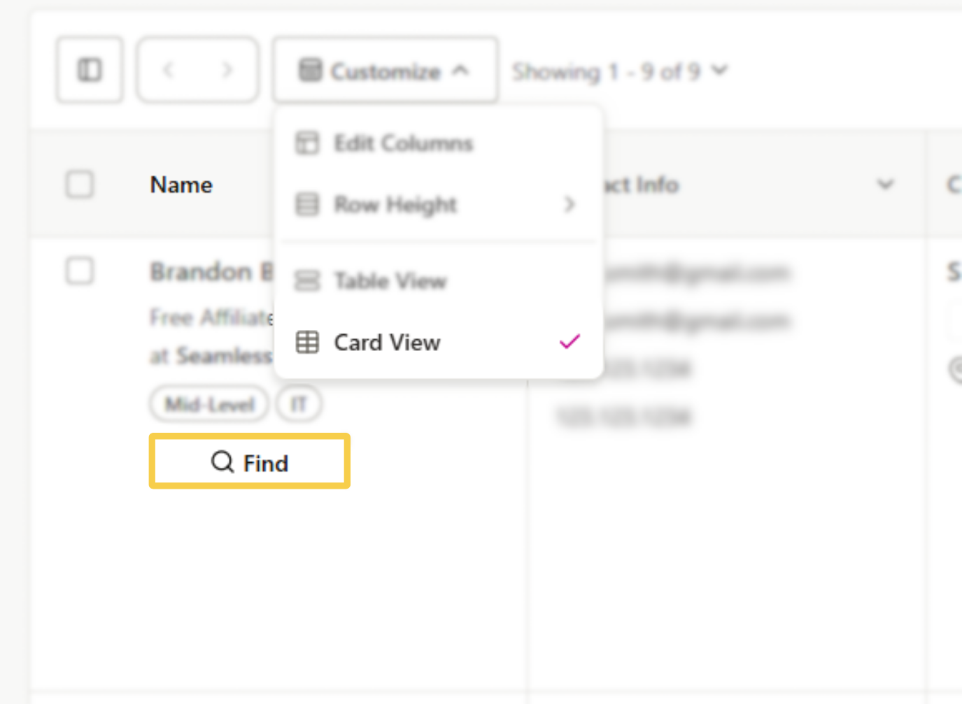 The Find icon is located in the Name column