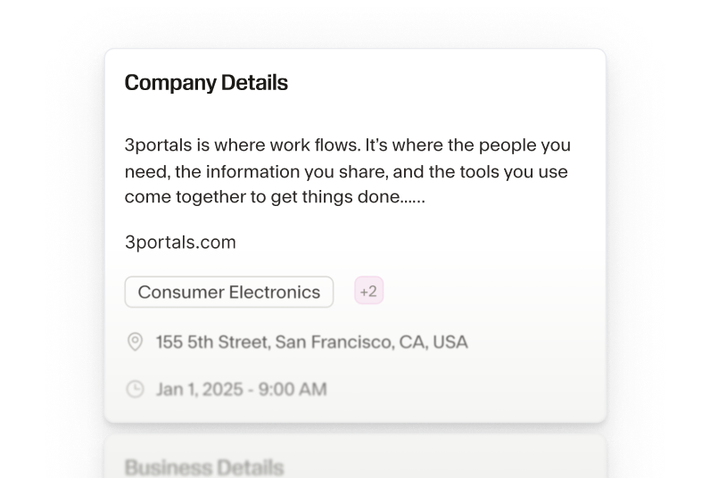 A Company Details block showing and overview details of a selected company.