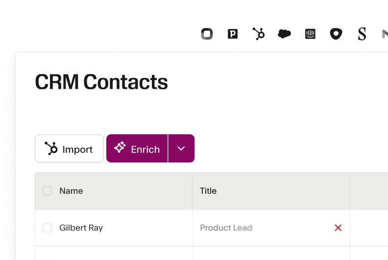 A zoomed in mockup of the CRM Contacts table from the platform.