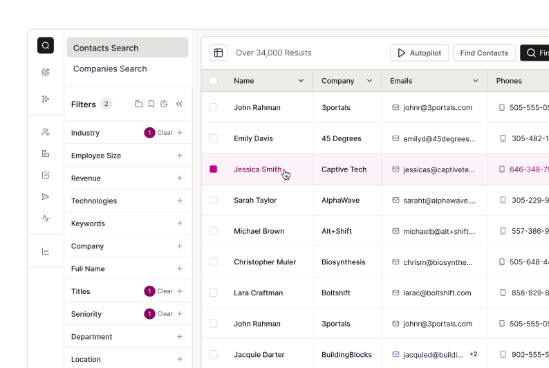Zoomed in mock up of the Contact Search screen in the Seamless platform.