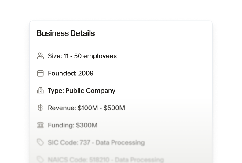A Business Details block showing data points for an individual company.