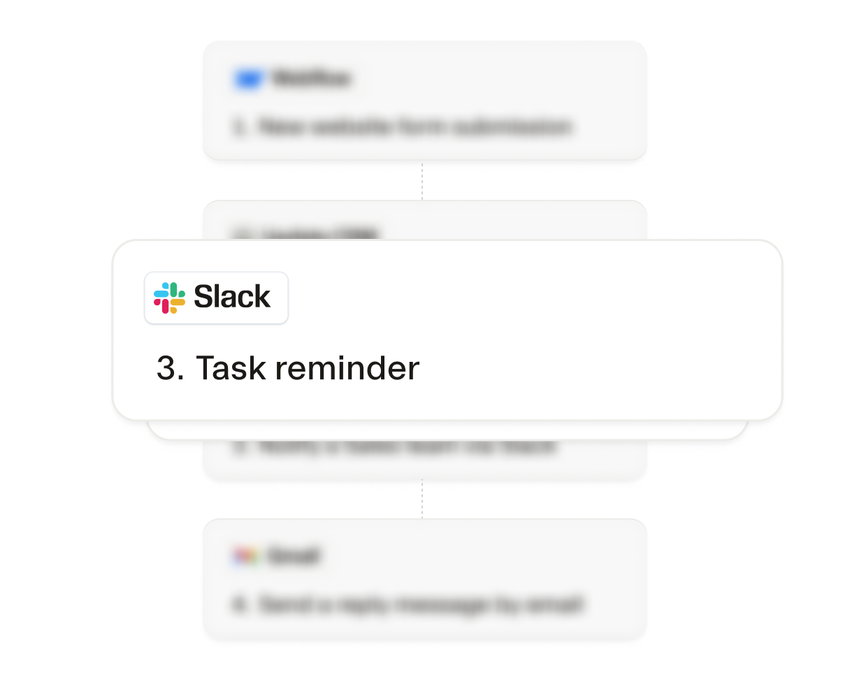 Zapier step for sending a Slack task reminder.