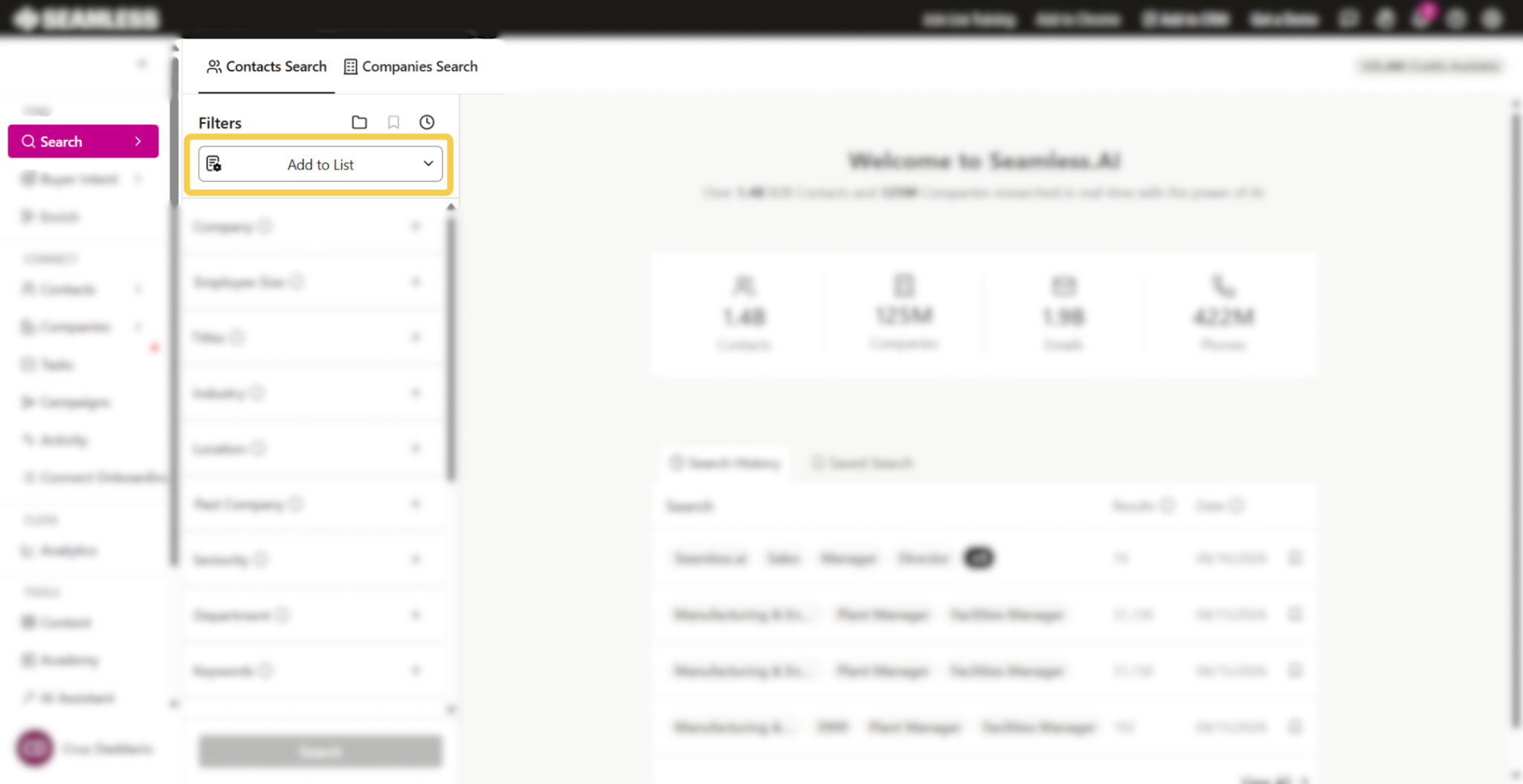 Add to List box in Search