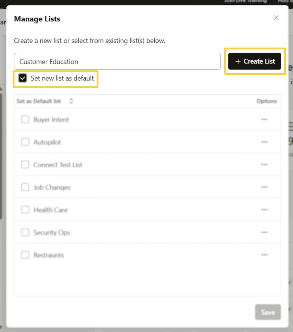 Create a New Default List