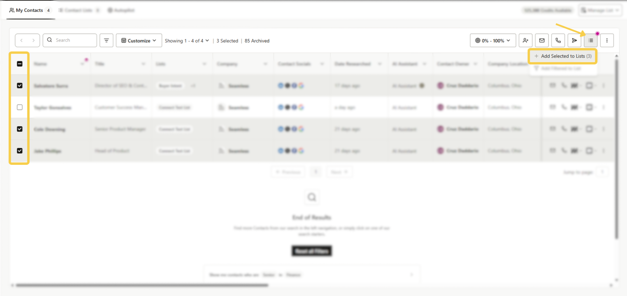 Move contacts to different lists