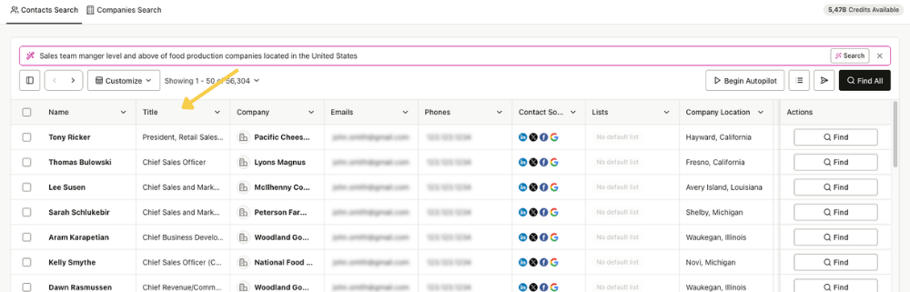 Natural Language Search results