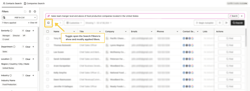 Toggle open search filters
