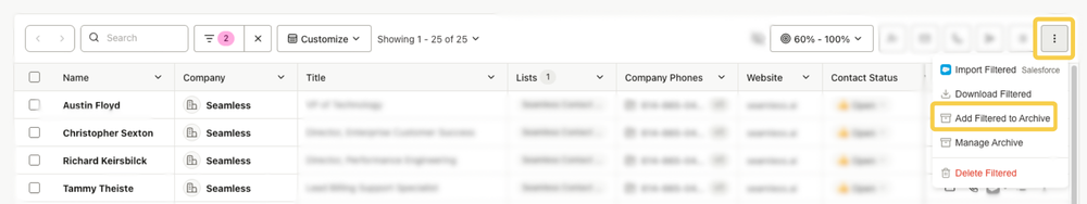 Add Filtered to Archive 