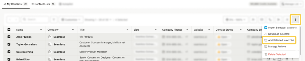 Add Selected to Archive