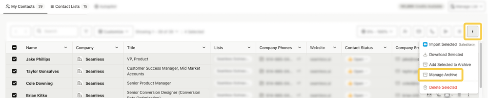 Manage Archive Contacts