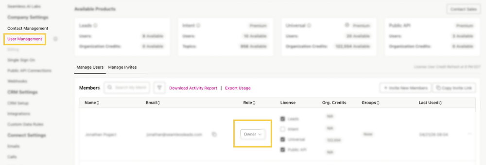 User License and Role