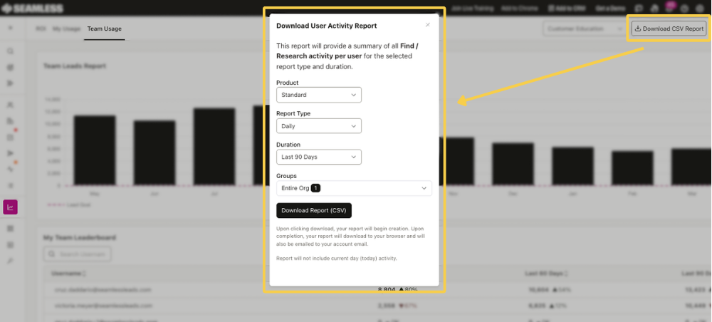 Download Team Usage Report