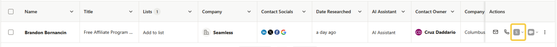 Salesloft icon in Actions column