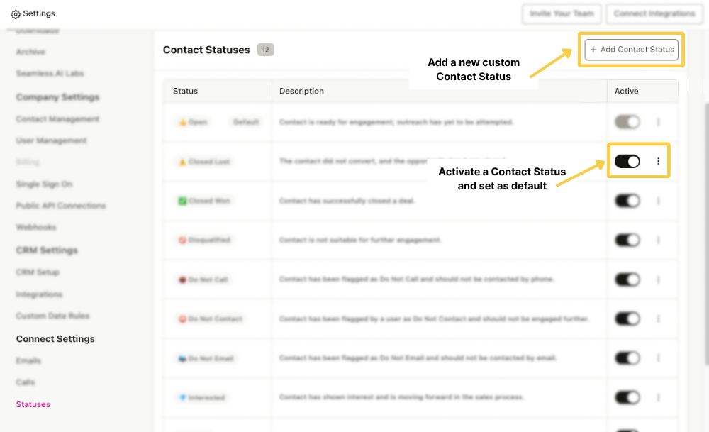 Manage Contact Statuses