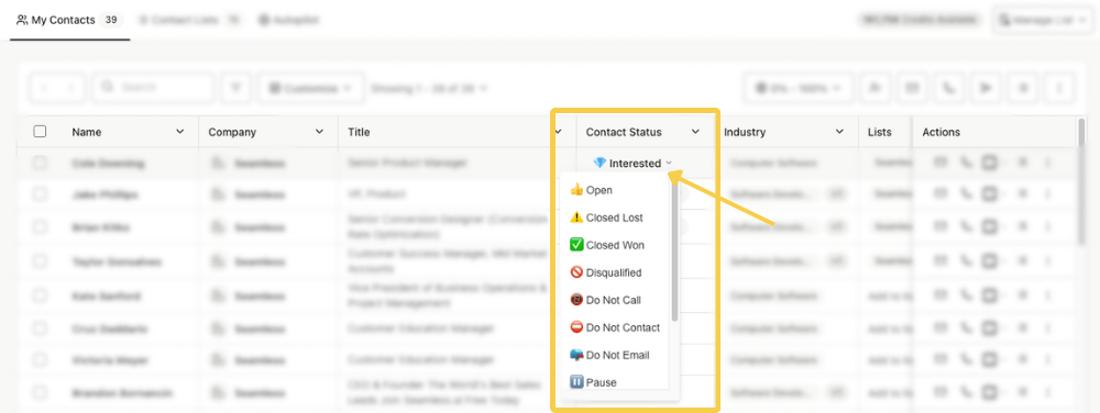Contact Status Column