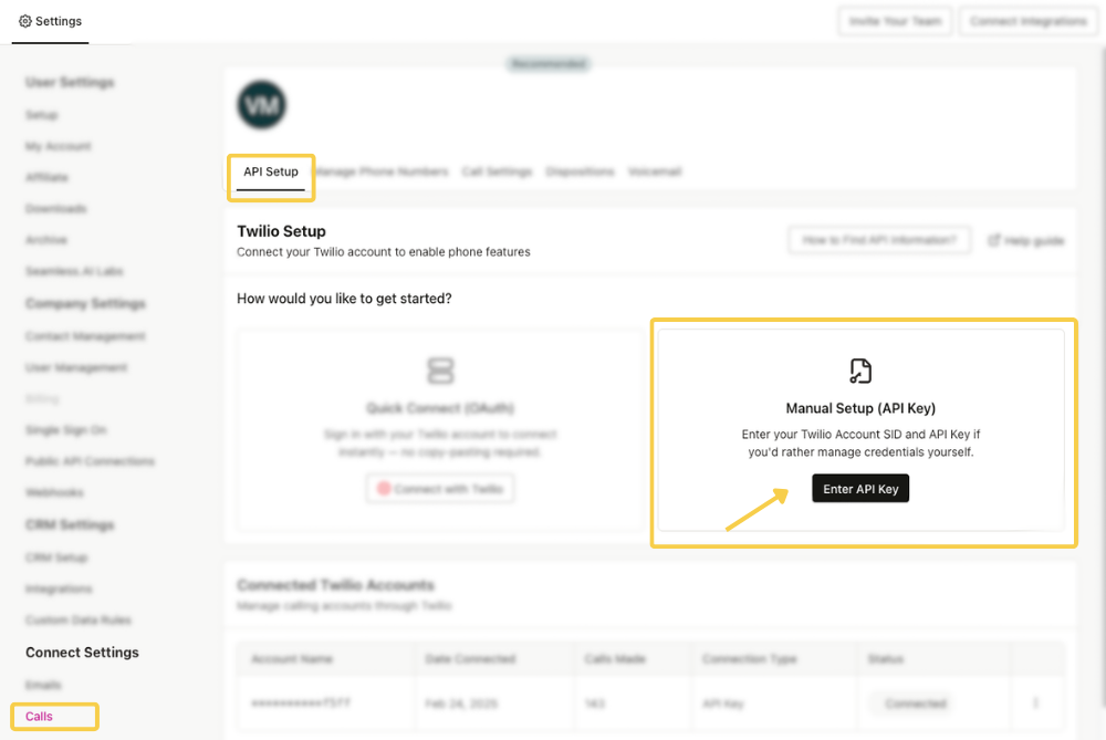 Manual Setup for Twilio API Key
