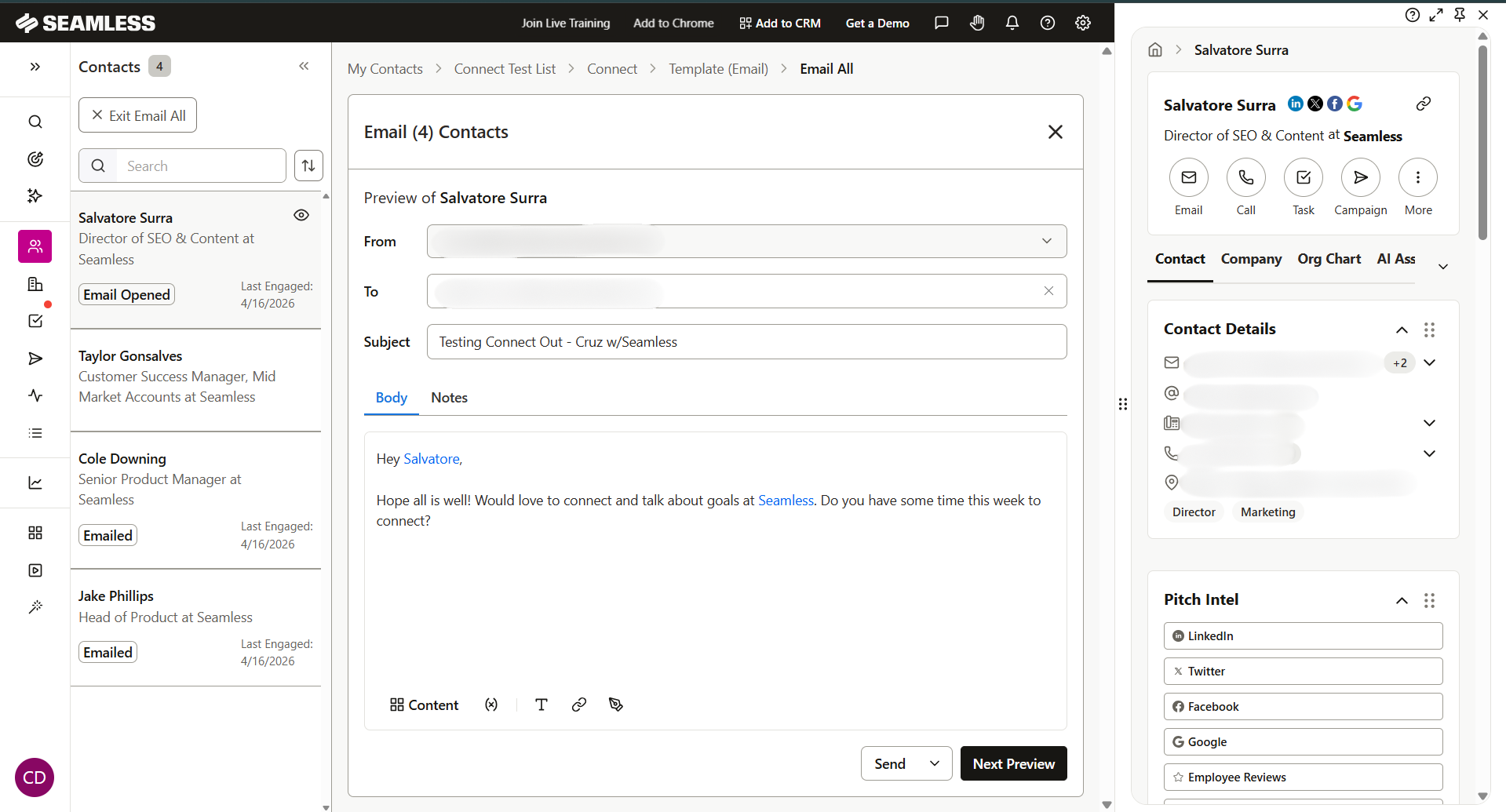 Email in the 3-Panel Connect Screen