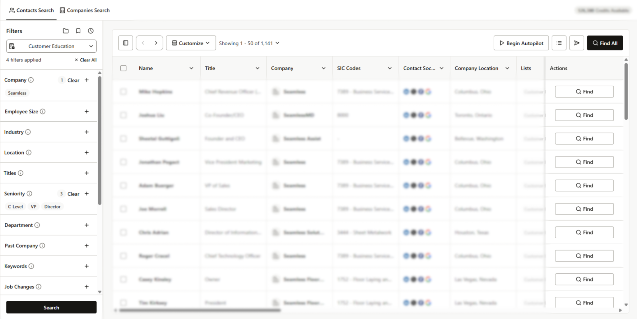 Contacts Search page