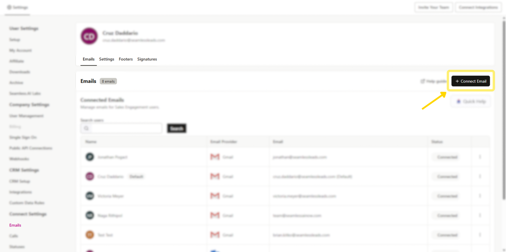 Connect Email in Email Settings