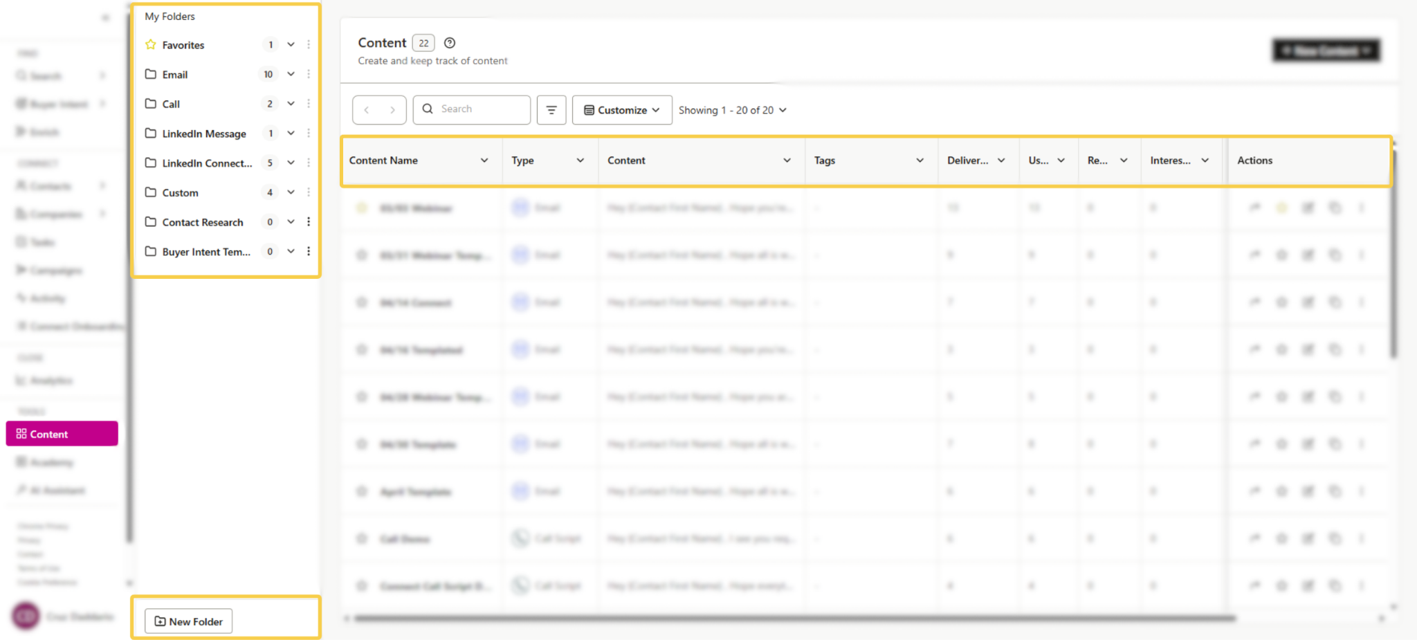 Manage the Content page