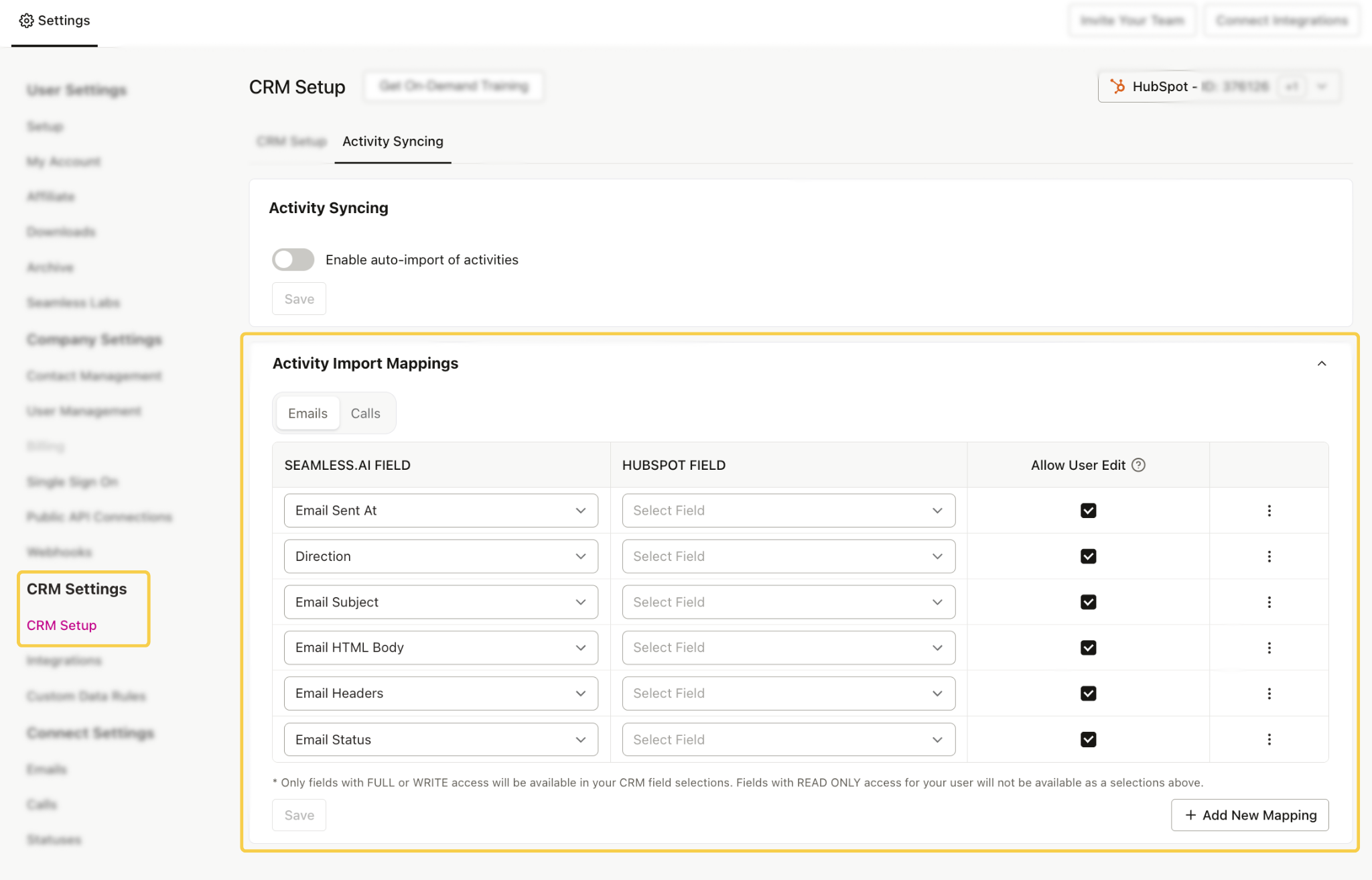 Activity Import Mappings in CRM Setup