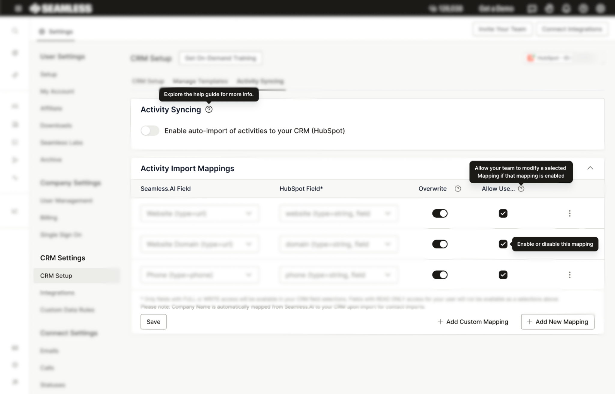 Activity Syncing Import Mappings