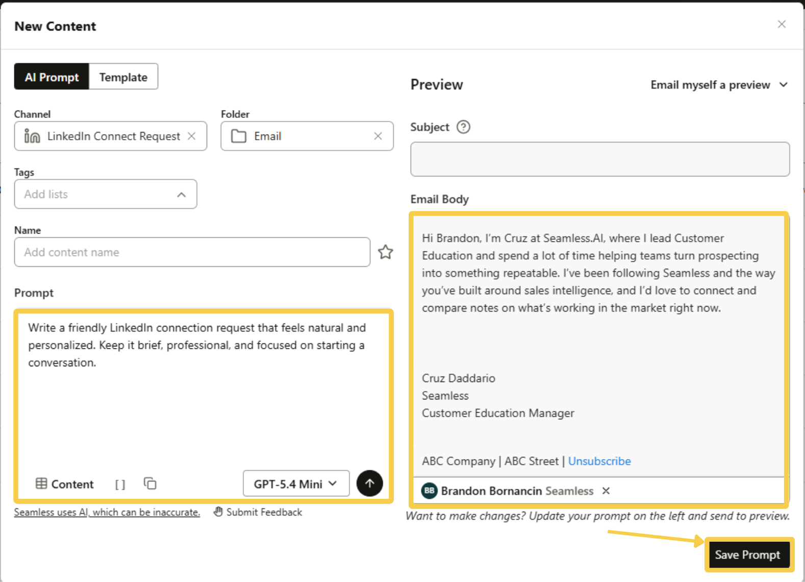 AI Prompt modal 