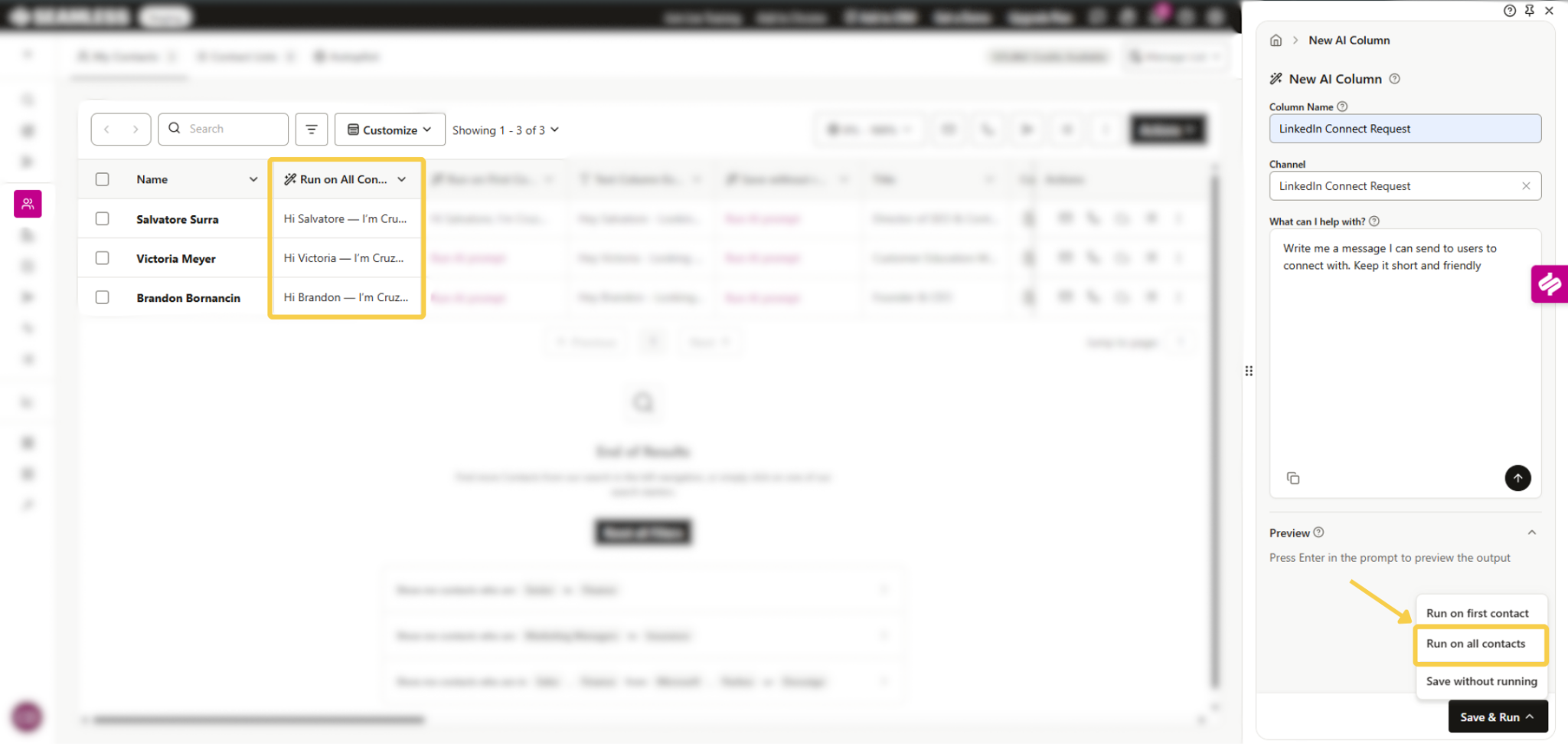 Run AI Columns for All Contacts