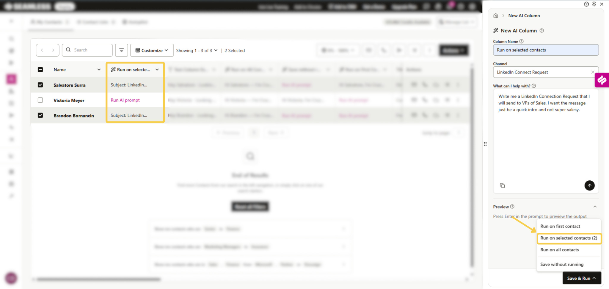 Select contacts to run prompts