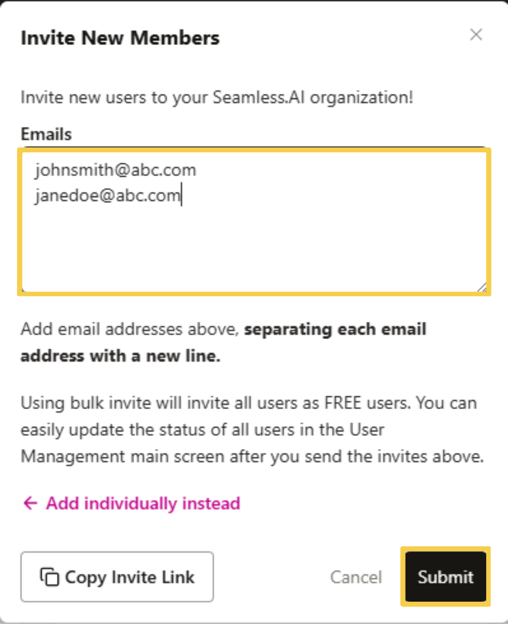 Bulk Invite New Members to Seamless Organization