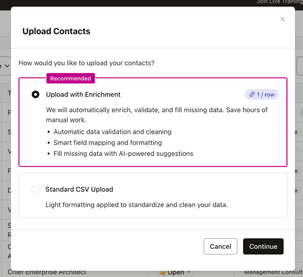 Select how you would like to upload contacts.
