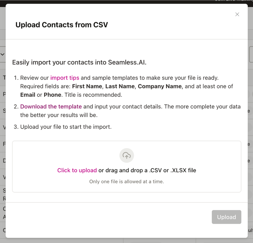 Upload a list of contacts as a CSV file