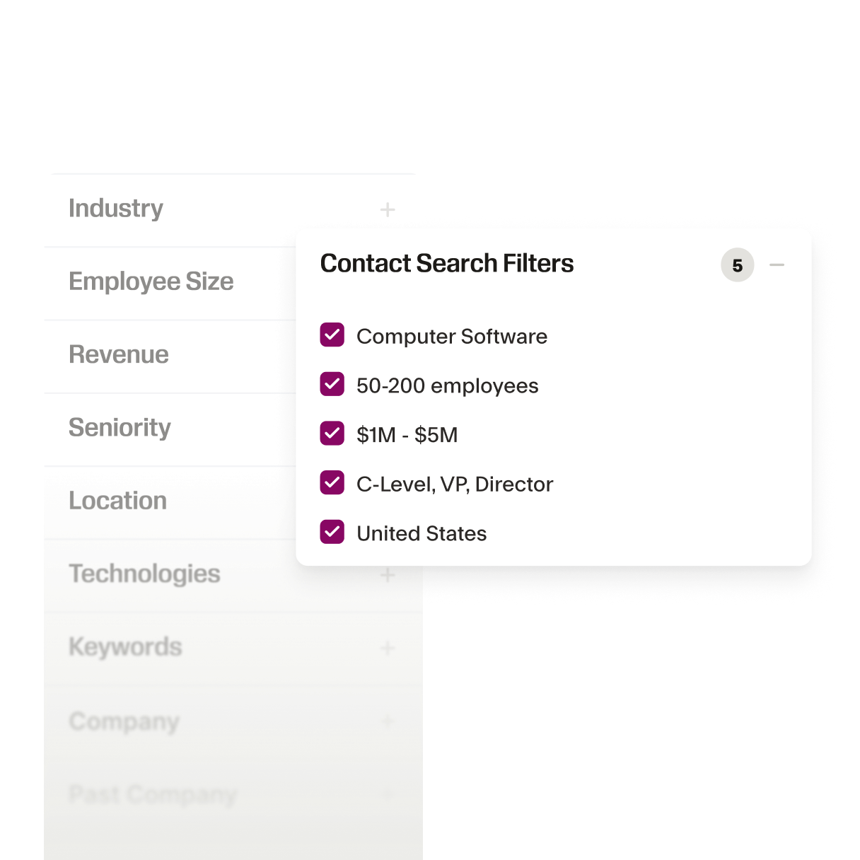Contact Search filters example setup.