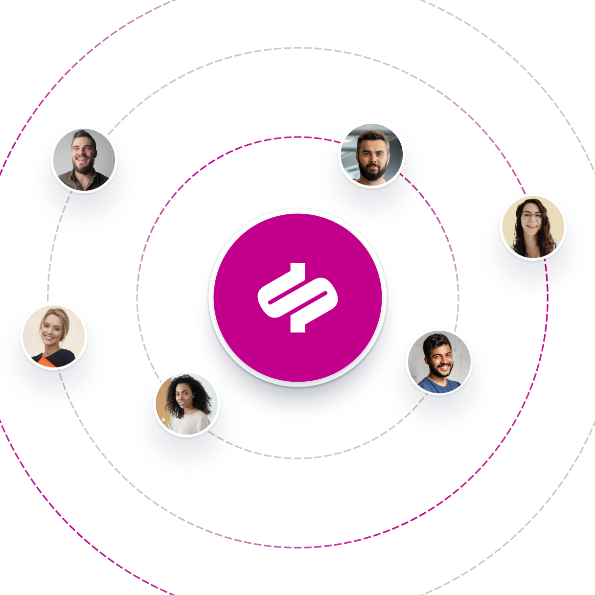 Contact bubbles orbiting the Seamless icon