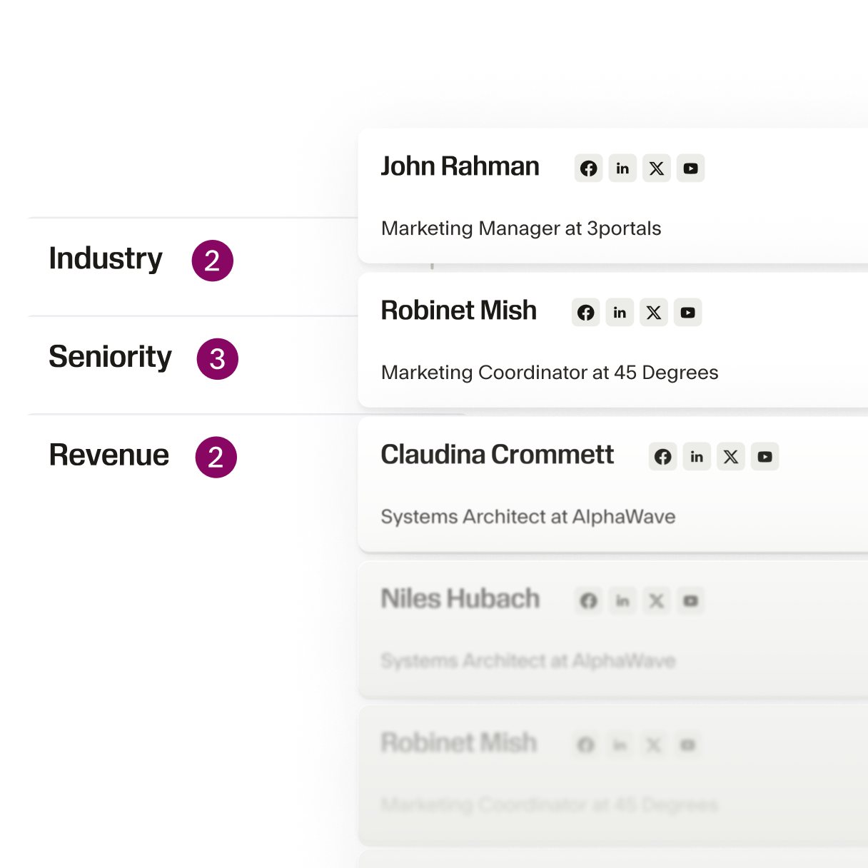​​Seamless filters with the resulting list of leads.