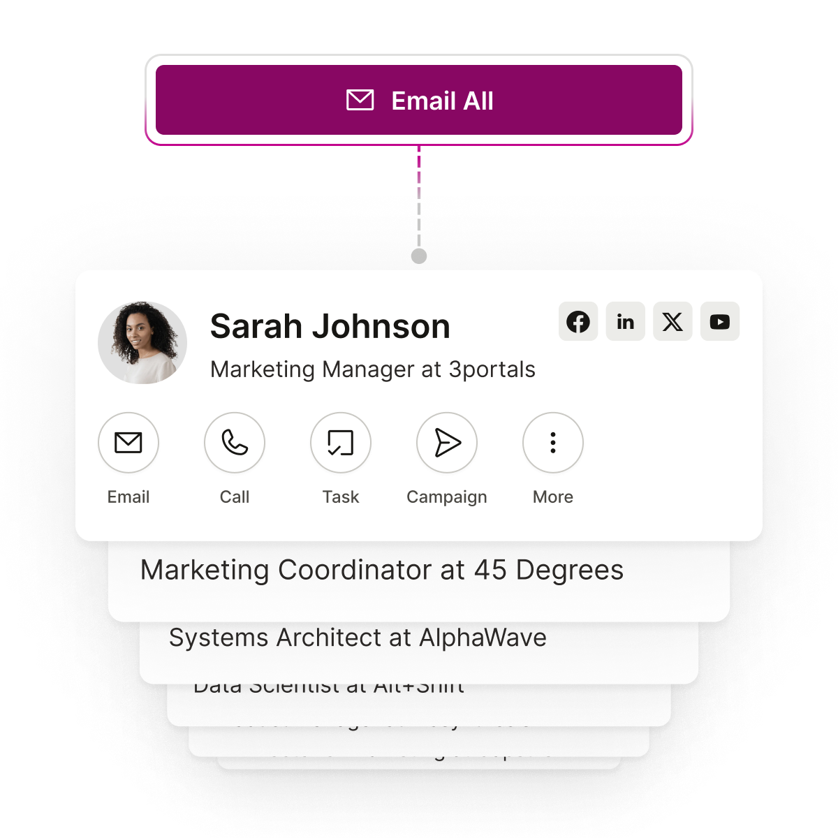 A Seamless Email All button connected to a list of contacts.